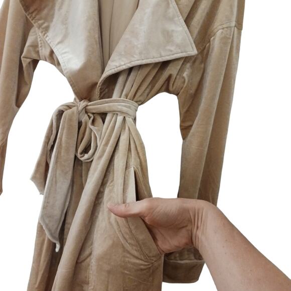 Toby Heart Ginger Velvet Trench Long Jacket Love Indie Sz M Beige Velour Classic - Picture 5 of 16